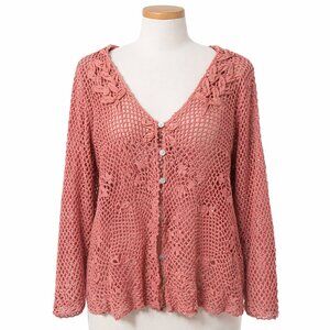 Women’s Boho Button Front Crochet Cardigan Open Knit Cottagecore Sweater